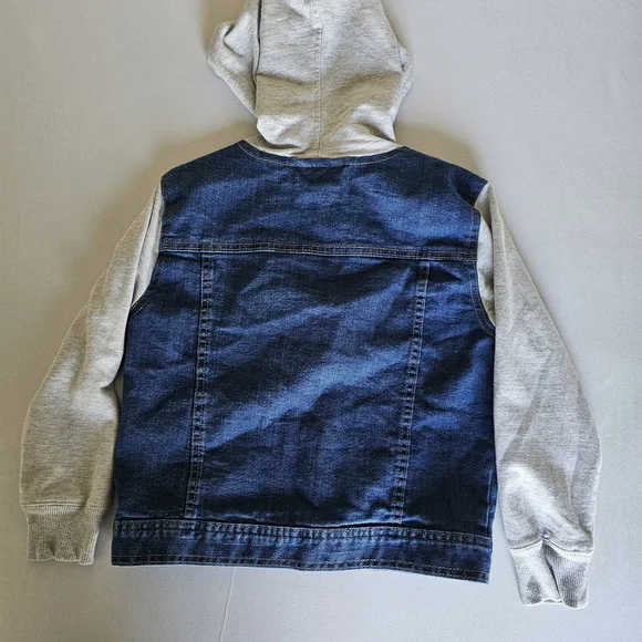 Kids Denim Hooded Jacket - Blue and Light Gray - Picture 5 of 16